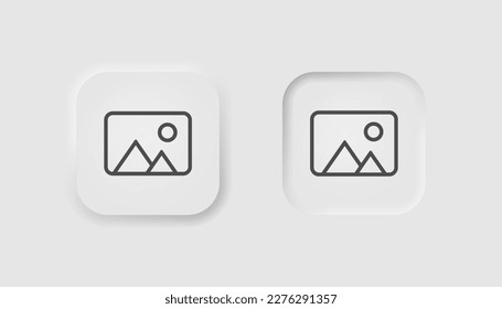 Image icon in neumorphism style. Icons for business, white UI, UX. Photo gallery symbol. Picture, photo frame, landscape. Neumorphic style. 