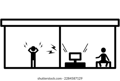 Image icon of a person suffering from noise damage from a neighbor, Vector Illustration