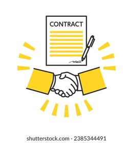 An image icon representing a handshake agreement.
The characters in the illustration are words that represent "contract."