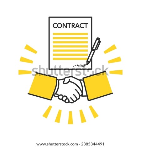An image icon representing a handshake agreement.
The characters in the illustration are words that represent "contract."