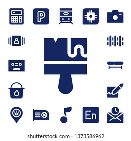 image icon set. 17 filled image icons.  Simple modern icons about  - Calculator, Gallery, Tape, Brush, Paint bucket, Fence, Bench, Signature, Placeholder, Parking, Cpu, Train
