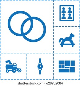Image icon. set of 6 image filled icons such as tractor, lugagge, camera lense, photo for passport, wrist watch