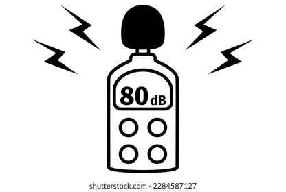 Image icon of a sound level meter showing a noise level (dB) of 80 dB, Vector Illustration