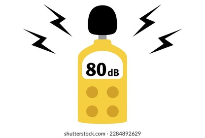 Image icon of a sound level meter showing a noise level (dB) of 80 dB, Vector Illustration