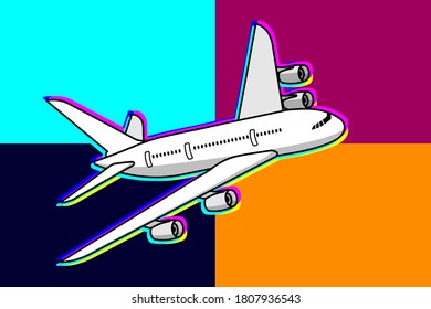 Image, icon, symbol of a passenger plane, airliner. Concept, original design. Vector on colorful background in high resolution. Design element for news, article, travel agency, transportation, website