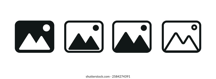 An Image icon typically features a picture frame or a landscape with mountains and a sun, representing photos, media files, or gallery-related content in digital interfaces.