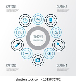 Image icons colored set with add a photo, smartphone, high dynamic range and other photographing elements. Isolated vector illustration image icons.