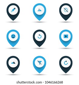 Image icons colored set with chronometer, tag face, refresh right and other no filter elements. Isolated vector illustration image icons.