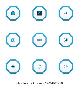 Image icons colored set with filter, exposure, reload and other refresh elements. Isolated vector illustration image icons.
