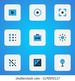 Image icons colored set with nature, circle, exposure and other shine elements. Isolated vector illustration image icons.