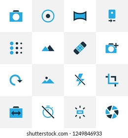 Image icons colored set with panorama, rotate, chronometer and other angle elements. Isolated vector illustration image icons.