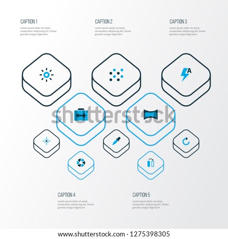 Image icons colored set with switch cam, shutter, refresh right and other wb iridescent elements. Isolated vector illustration image icons.