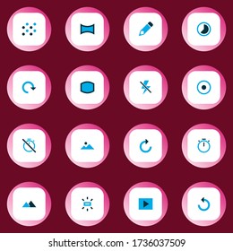 Image icons colored set with timelapse, rotate, wide angle and other rotate left elements. Isolated vector illustration image icons.