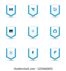 Image icons colored set with tune, lightning, image and other sparkle elements. Isolated vector illustration image icons.