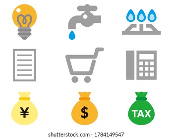 Image icons of electricity, gas, water and money