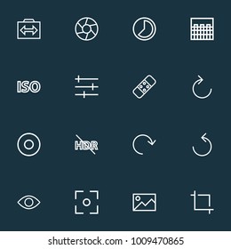 Image icons line style set with switch cam, healing, refresh right and other shutter elements. Isolated vector illustration image icons.