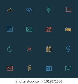 Image icons line style set with flash off, nature, wb sunny and other filter elements. Isolated vector illustration image icons.