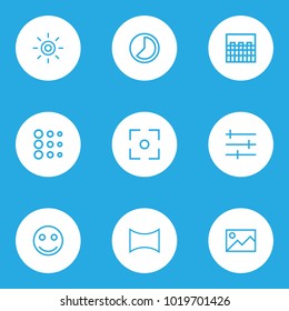 Image icons line style set with angle, picture, chessboard and other panorama elements. Isolated vector illustration image icons.