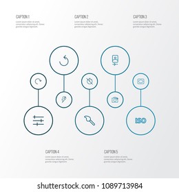 Image icons line style set with smartphone, refresh, frame and other rotate elements. Isolated vector illustration image icons.