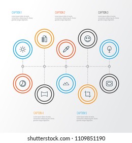 Image icons line style set with accelerated, tree, smile and other panorama elements. Isolated vector illustration image icons.