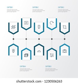 Image icons line style set with smartphone, refresh, camera rear and other slideshow elements. Isolated vector illustration image icons.