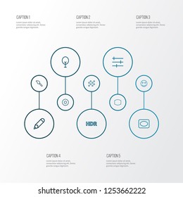 Image icons line style set with pen, monitor, paintbrush and other nature elements. Isolated vector illustration image icons.