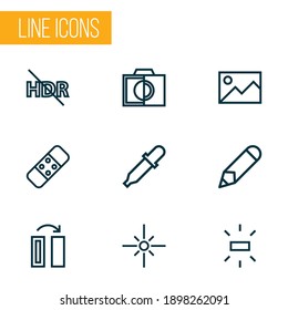 Image icons line style set with hdr off, sparkle, brightness and other monochrome elements. Isolated vector illustration image icons.
