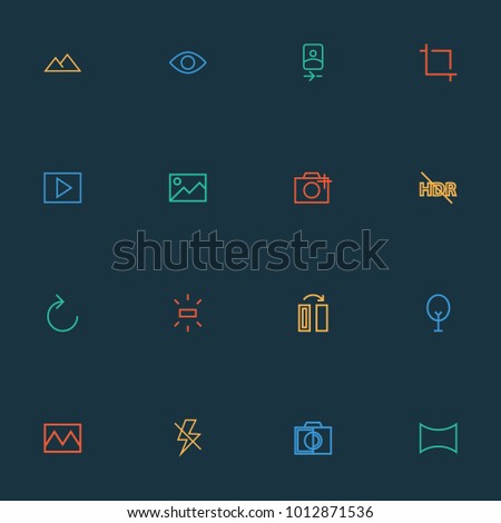 Image icons line style set with flash off, nature, wb sunny and other filter elements. Isolated vector illustration image icons.