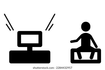 Image icons of person watching TV at loud volume that causes noise problems, Vector Illustration