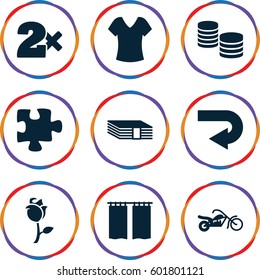 image icons set. Set of 9 image filled icons such as shirt, Casino bet, puzzle, rose, curtain, motorcycle, money