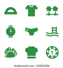 Image icons set. set of 9 image filled icons such as children panties, 1 casino chip, taco, chef hat, t-shirt, wrist watch, pool ladder, protractor