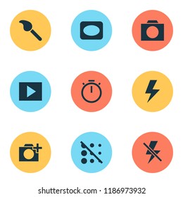 Image icons set with circle, vignette, timer and other paintbrush elements. Isolated vector illustration image icons.