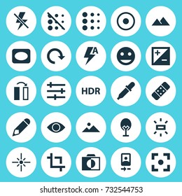 Image Icons Set. Collection Of Brightness, Mode, Plaster And Other Elements. Also Includes Symbols Such As Pencil, Circle, Turn.