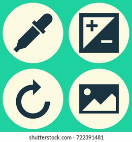 Image Icons Set. Collection Of Reload, Pipette, Picture And Other Elements. Also Includes Symbols Such As Treatment, Picture, Exposure.