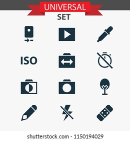 Image icons set with nature, flash off, iso and other photo apparatus elements. Isolated vector illustration image icons.