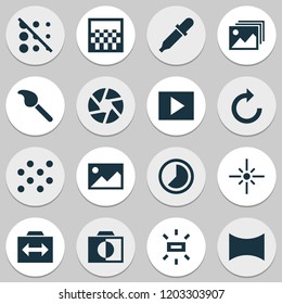 Image icons set with slideshow, shutter, timelapse and other reload elements. Isolated vector illustration image icons.