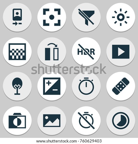 Image Icons Set With Wb Iridescent, Hdr Off, Chronometer And Other Tree Elements. Isolated Vector Illustration Image Icons.