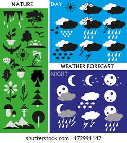 Image icons with the weather, day and night, and the elements of nature.