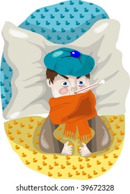 Image of ill man lying in his bed at home