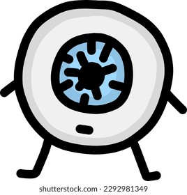 Image of an illustrated friendly-looking eye with arms, legs and a face.