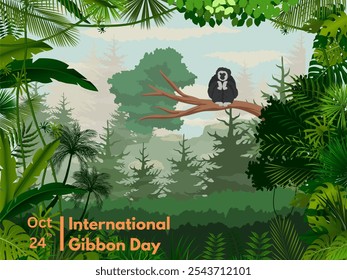 Ilustración de Imagen sobre el Día Internacional del Gibón que se celebra cada año el 24 de octubre, en Indonesia los gibones son primates protegidos porque están casi extintos. 