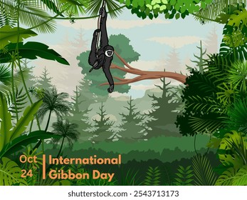 Imagem ilustrativa do Dia Internacional de Gibbon que é celebrado todos os anos em 24 de outubro, na Indonésia, os gibões são primatas protegidos porque estão quase extintos. 