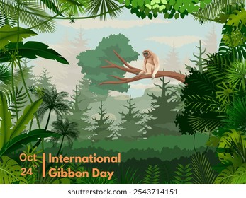 Imagem ilustrativa do Dia Internacional de Gibbon que é celebrado todos os anos em 24 de outubro, na Indonésia, os gibões são primatas protegidos porque estão quase extintos. 