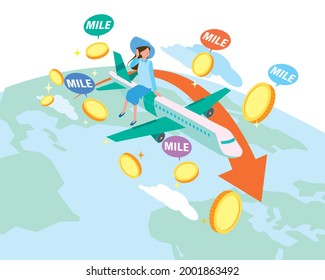 Image illustration of airplane boarding and mileage