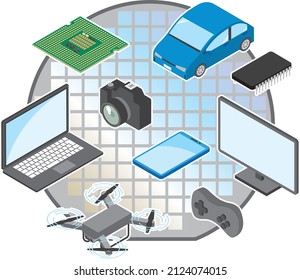 Image illustration of applications where semiconductors are used svg