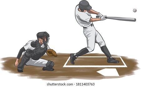 Image illustration of a baseball player hitting a ball in a batter's box