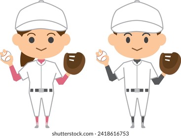 Image illustration of a baseball player holding a glove (men and women set)