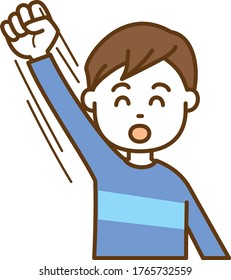Image illustration of a boy cheerfully raising his hand