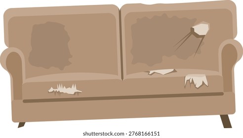 Image illustration of a broken and unusable sofa