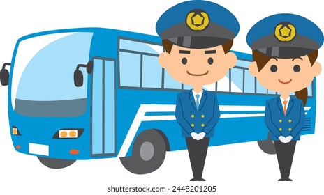 Image illustration of bus driver and bus (men and women set)